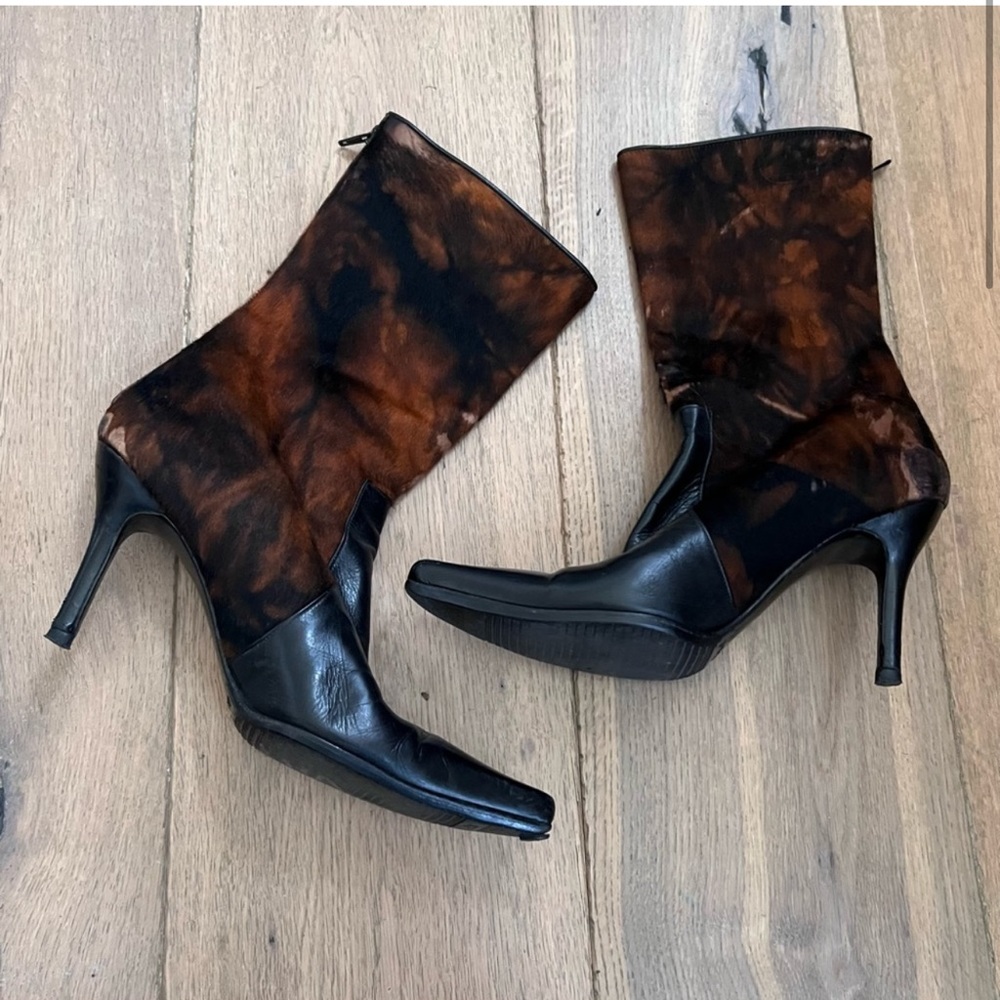 stuart weitzman calf hair leather pointy toe stiletto heel bootie womens 8
